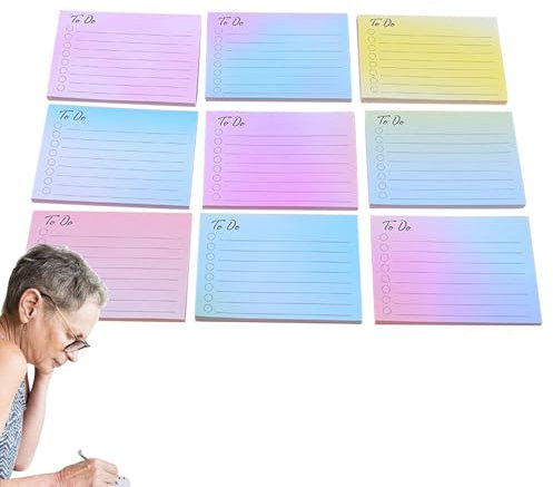 Sionhiuo Planer-Haftnotizen, liniert, englisch, selbstklebende Haftnotizen, 9 Stück, doppeltes Klebepapier, geruchlos, für Schule, Unternehmen, Heimbüros