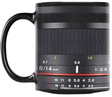 Camera Lens Coffee Mug, Ceramic Camera Mug, Cool Photography Mug, Microwave Safe, Mimics Camera Lens, 9.5x9.5x8cm/3.74x3.74x3.15 Inches, for Photography Lovers