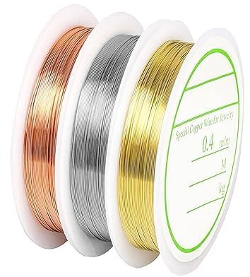3 rotoli di filo per gioielli, 0,4 mm, per bricolage, filo di rame, argento, oro rosa, per fai da te, anelli, creazione di gioielli