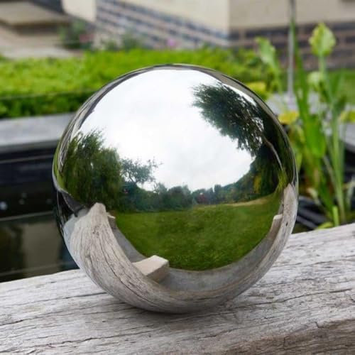Garden Mile Stainless Steel Gazing Ball - 25cm Silver Polished Mirrored Hollow Ball Reflective Sphere Floating Pond Balls Stainless Steel Garden Ornaments for Garden Decorations (25cm)