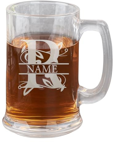 LINMQIU Vaso de Vidrio con Patrón Personalizado y Asa, Tarro de Cerveza de 16 oz con Nombre Personalizado, Caña de Vino de Malta Grabado para, Adecuado para Regalos de Hombres/Reuniones de Amigos
