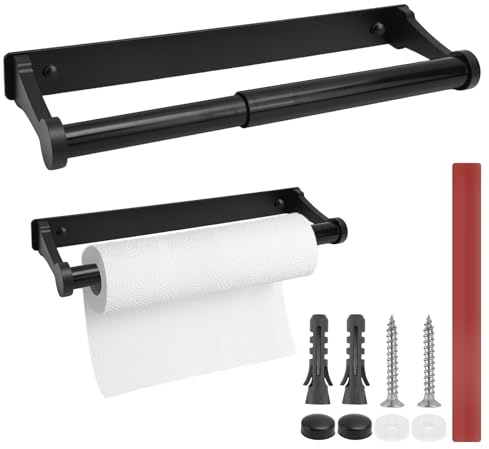 Erzekrim Küchenrollenhalter Ohne Bohren Aluminiumlegierung Küchenpapierhalter Selbstklebend Toilettenpapierhalter Papierrollenhalter Wandmontage für Küche Badezimmer Wohnzimmer (Schwarz)