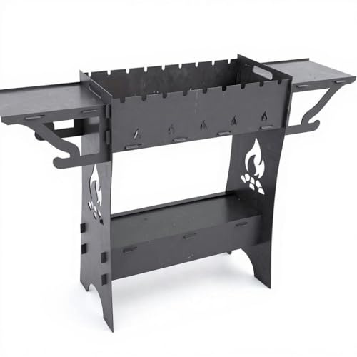 ILFIDIA Mangal grill schack träkolgrill, mangalgrill, med avtagbara ben, mobil grill för trädgård, picknick och resor, tillverkad av 2 mm stål för 9 spettar. (med spett)