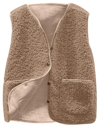 Wyongtao Veste Polaire Femme Sans Manche Gilet Femme Cachemire Chaud Manteau Thermique Automne Hiver 2025 Sherpa Waistcoat Casual Chic Et Elegant Gilets Blousons Boutons Cardigan Veste en Fourrure