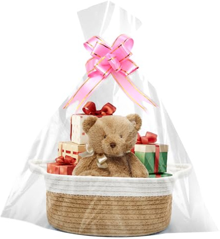 Cesta de regalo vacía 30 x 20 x 12 cm, cesta trenzada con bolsas de regalo y cintas, cesta vacía para Navidad, cumpleaños, boda, cesta de almacenamiento, cesta decorativa (caqui)