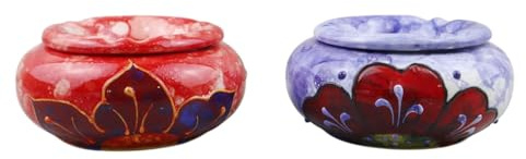 CENICERO AGUA Cenicero de Cerámica con Diseño de Amapola, Rojo y Azul, Decorativo con Tapa, Estilo Artesanal, Grande para Interior y Exterior (azul)