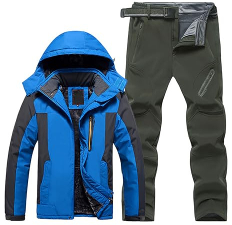 Vhersily 2026 Tute da Sci Uomo Tuta Neve 2 Pezzi Sci Set Giacca + Pantaloni Impermeabile Traspirante Antivento Militare Allenamento Classico Mezze Stagioni Running per All'aperto Equitazione Moto