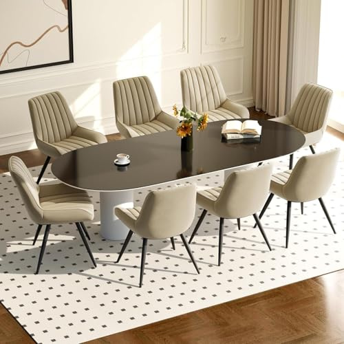 Hawthyhome Esszimmerstühle 8er Set Polsterstühle Beige | 10 cm Dicke Sitzkissen,Künstlicher Stoff; Rückenlehne,Moderne Sessel Metallbeine