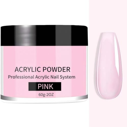 60G Professional Pink Acrylic Powder - Acrylic Nail Extension Powder for Long-Lasting Manicures. Perfect for Nail Art, Carving & Extensions - No UV Lamp Required. Large Capacity for Salon or Home Use