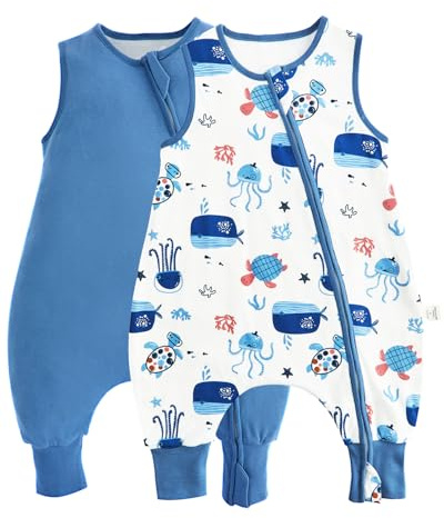 JiAmy 2 Pezzi Sacco Nanna con Piedini 100% Cotone Sacco Nanna 1 Tog Tutto l'anno Sacco Nanna 6 Mesi to 6 Anni Mare blu 2-3 Anni