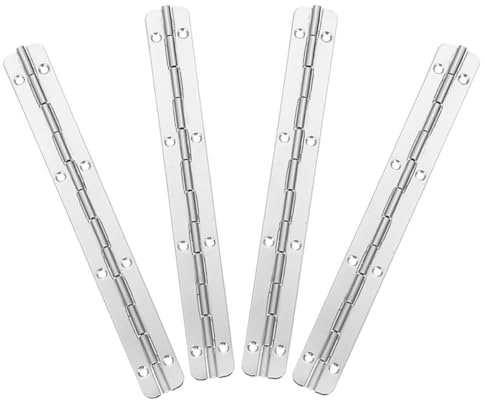FOYTOKI Charnières Piano Longues Inox 4 Pièces Réglables Acier Trous pour Boîtes en Bois, Malles et Armoires Utilisation Domestique