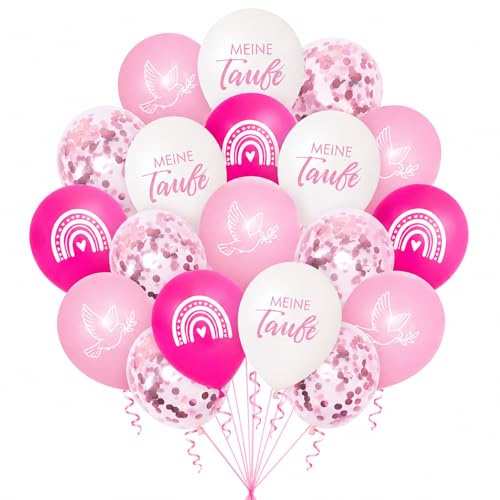 Koboko 24 Stück Luftballons Taufe Deko Mädchen, Taufdeko Mädchen Ballons Rosa Weiß, Deko Taufe Luftballon, Regenbogen Taube Deko Helium Ballon für Tauf Deko, Babyparty, Kommunion, Babyshower Deko Girl