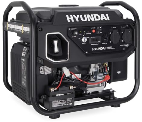 HYUNDAI Inverter Generator HY5000iE – 5.0 kW Benzin Stromerzeuger mit E-START, ECO-Modus, USB – ideal für Baustelle, Outdoor und als Notstromaggregat