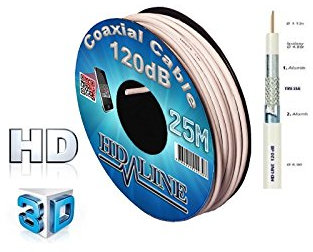 HD-LINE - Cavo antenna coassiale, 120 dB, 25 m, SAT DIGITAL, in rame e acciaio, HDTV Class+
