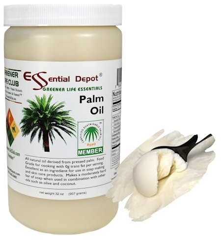 Essential Depot Palm Oil - 1 Quart - 32 oz - RSPO Certified - Sustainable - Food Grade - Kosher - Not Hydrogenated - Safety Sealed HDPE Container with Resealable Cap