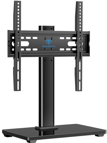 PERLESMITH Supporto TV universale – Supporto da tavolo per TV LCD LED da 32-55 – Base TV regolabile in altezza con base in vetro temperato e gestione dei cavi, VESA 400 x 400 mm