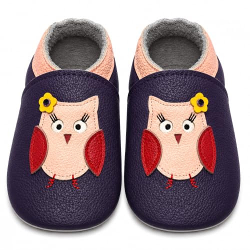 YIHAKIDS Krabbelschuhe Baby Weiche Leder Lauflernschuhe Kleinkind Lederschuhe Hausschuhe Babyschuhe Lederpuschen Lernlaufschuhe Mokassins(Size XL, Dunkelviolette Eule, 18-24 Monate, 24/25 EU)