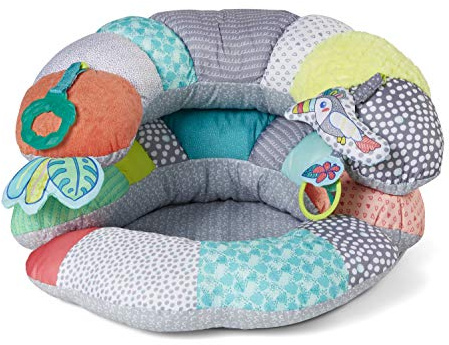 Infantino - 2-in-1 Tummy Time & Supporto per la Seduta - Cuscino per Neonati e Bimbi più Grandi - Giocattoli Staccabili - Sviluppo dei Muscoli del Collo - Multicolore