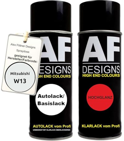 Alex Flittner Designs Autolack Autolack Spraydose Set für Mitsubishi W13 Silky White Perl Basislack Klarlack Sprühdose 400ml