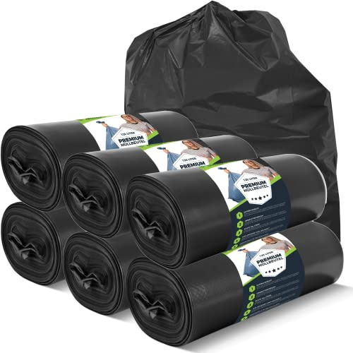 Bolsas DE RESIDUOS 120L - Negro, 150 Bolsas - 6 Rollos - Resistente al desgarro - Bolsa de residuos XXL - Tipo 100 Extra - 70 µ - 700x1100 mm Bolsa de Basura de Alta Resistencia