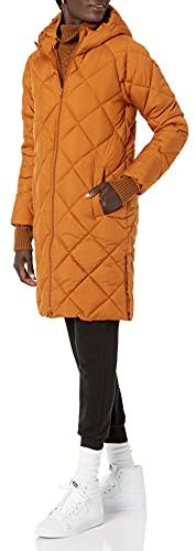 Amazon Essentials Women's Puffer Jacket, Heavyweight Diamond Quilted Knee Length Winter Coat, Tan, Large