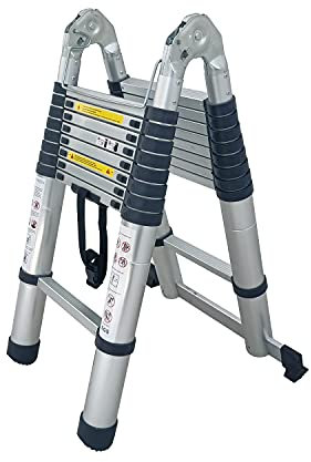 FP-TECH - SCALA TELESCOPICA IN ALLUMINIO PIEGHEVOLE PORTATILE ESTENSIBILE MULTIUSO SUPPORTA 150 KG CE EN131 (4.4 Metri)