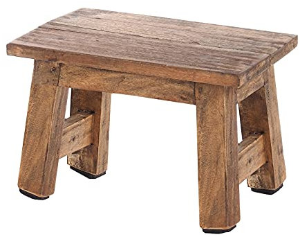 LS-LebenStil Vintage Teak Holz Fuß-Hocker Braun 28cm - Massiv - Tritthocker Schemel Fußbank Bänkchen Fußschemel Sitzhocker Badhocker Blumenhocker Pflanzenhocker Rustikal Beistellhocker