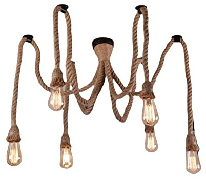 Vet italy Vetrineinrete® Lampadario ragno a sospensione 6 corde portalampada e27 lampada country retro arredamento rustico