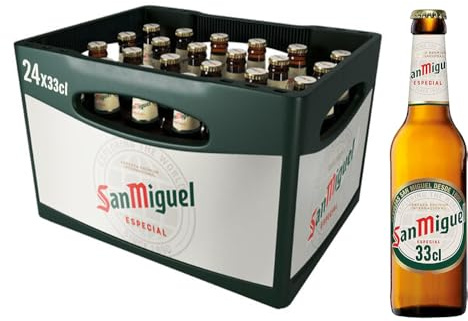 San Miguel Especial Premium Lager Flaschenbier, MEHRWEG (24 x 0.33 l) im Kasten, Internationales Lager Bier, 24er Kiste (Verpackung kann variieren)