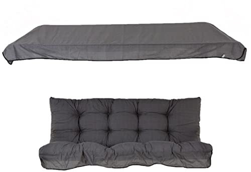 PATIO Hollywoodschaukel Auflage 140 cm mit Sonnendach Hawaii Bankauflage gesteppt Befestigungsschnüren Volant vorne grau