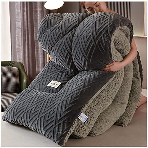 FFFF & OLFEH Steppdecke, Flauschige Kaschmir Steppdecken für Allergiker Duvet, Mikrofaser Füllung Verdickte Steppdecke, Lamm-Kaschmir Decke Für Doppelbett (Schwarz,150x200cm- 2.5KG)