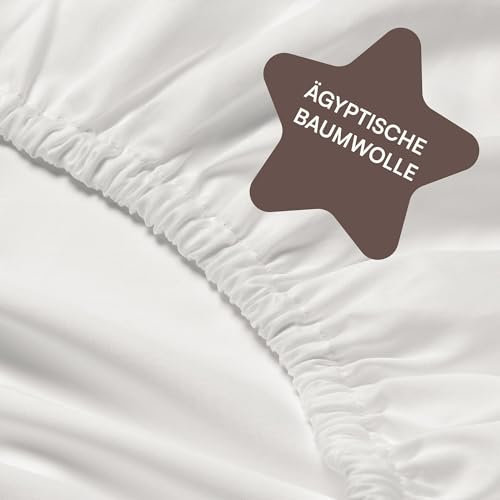 Amqua Mako-Satin Spannbettlaken 200 x 220 cm - 100% ägyptische Baumwolle (zertifiziert) - für Boxspringbetten und Wasserbetten oder Matratzen bis 30 cm Höhe, Farbe: Weiß