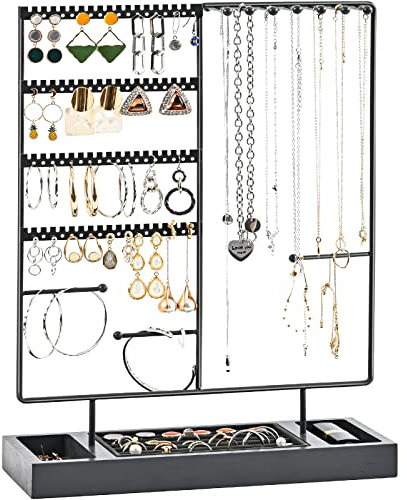 ProCase Schmuckständer Ohrringhalter mit 144 Löcher, Schmuckhalter Ohrstecker Ketten Halter Organizer mit herausnehmbarem Ringtablett, Jewelry Aufbewahrung für Halsketten Armbänder Ringe -Grau