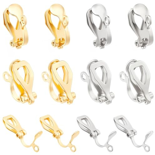 SUNNYCLUE STAS-SC0004-26-UK7 Ohrclips aus Edelstahl in 2 Farben, goldfarben, silberfarben, baumelnde Clips für Damen und Erwachsene, Schmuckherstellung, Bastelbedarf, 1 Box, 40 Stück