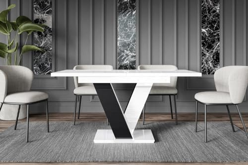 ALTDECOR Esstisch Wohnzimmertisch Ausziehbar 120-160x80x75 | Weiß Hochglanz / Schwarz Hochglanz ideal als Küchentisch oder Wohnzimmertisch, solide Konstruktion aus Möbelplatte