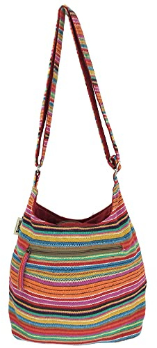 Sunsa Damen Umhängetasche. Hobo Tasche aus gewebter Baumwolle mit verstellbare Henkel. Crossbody Schultertasche mit Streifen Design. Geschenkideen für Frauen (pink)