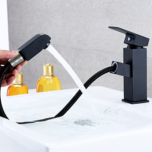 Rubinetto bagno nero con doccetta estraibile acciaio inossidabile acqua calda e fredda con 2 tubi inclusi miscelatore lavabo