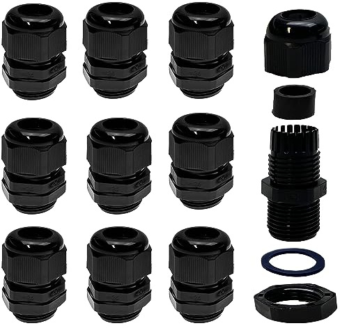 Alkan Kunststoff Kabelverschraubung M25 x 1,5 IP68 10 Stück 13-18 mm | Metrische schwarze Kabeldurchführung mit Gegenmutter, wasserdicht IP68, Kabeldurchlass für Kabel & Leitungen