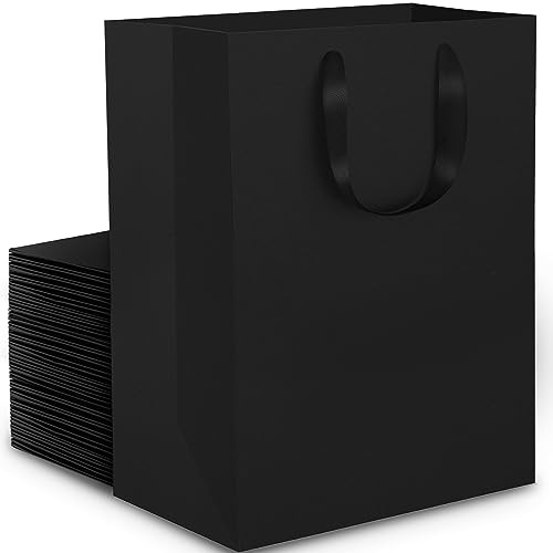 EUSOAR Schwarze Geschenktüten Klein - 30 Stück 250GSM Kraft Papier Geschenktasche - S 15x6x20cm Papiertragetasche Partytüten Hochglanz - Geschenk Tüten mit Griff - Papiertüten mit Henkel