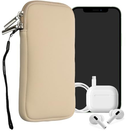kwmobile Neopren Handytasche für Smartphones XL - 6,7/6,8 - Handy Tasche mit Reißverschluss - Handyhülle universal Creme