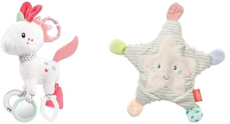 Fehn Activity Spielzeug Einhorn - Motorikspielzeug mit Befestigungsring & Knister Seestern – Activity Baby Raschel Spielzeug zum Greifen und Spielen