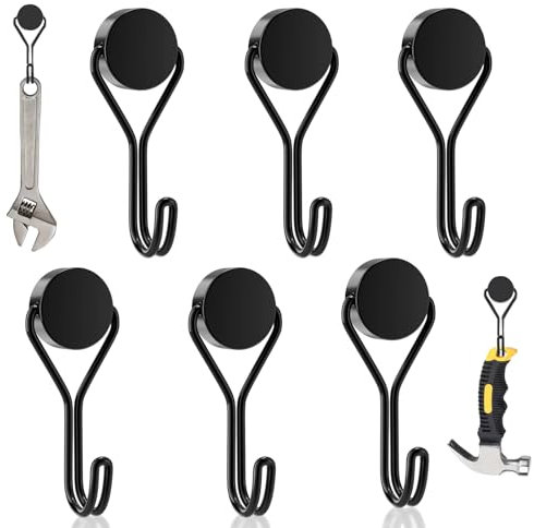 sinzau Ganchos Magnéticos, Paquete de 6 Gancho Magnético de Neodimio, Gancho Giratorio, Ganchos Magnéticos de 16 mm, para Parrillas, cocinas, Taquillas, Oficinas, Refrigeradores, Blanco