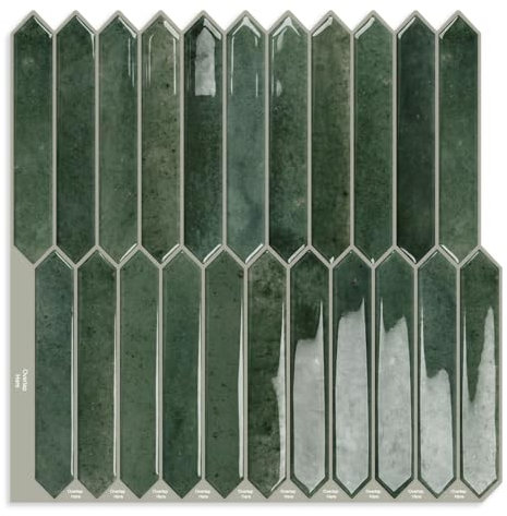 Grüne lange Sechseckfliese Abziehen und Aufkleben Spritzschutz,10 Blätter Wandfliesen Selbstklebende Fliesen für Küche, Bad,Kamin, RV(30.5×30.5cm)
