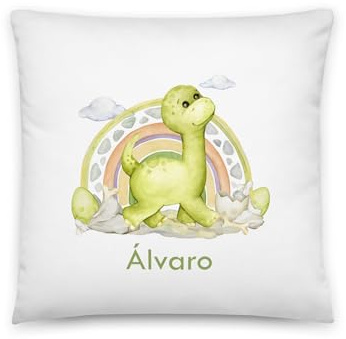 Kembilove Cojines Infantiles – Cojin Personalizado con Nombre – Regalos cumpleaños niños Colegio – Guarderia Regalos – Almohada niños 40X40 CM – Dinosaurio