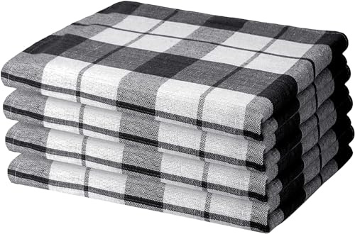 Zestri Geschirrhandtücher 4er-Set | Schwarz kariert | Geschirrtuch 50x70 cm | 100% Baumwolle Küchenhandtuch saugstark | saugstarke Geschirrtücher