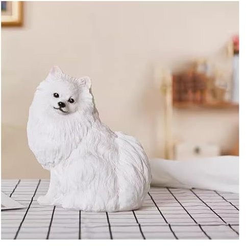 Pommersche Skulptur, Lebensechtes Hundemodell Hundestatue Ornamente Simulation Tier Tabletop Tier Statue Dekorative Schreibtisch Ornament Home Art Decor (Farbe : Weiß, Größe : 24x12x19cm)