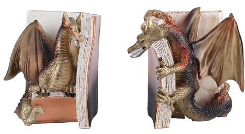 1 Paar Drachen Buchstütze Drachenstatue Harz Drache Skulptur Kunsthandwerk Buchstützen Drachen Figur Home Office Bücherregal Dekoration (1 Paar)