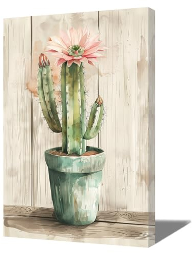 ZQQART Leinwanddrucke mit Kaktuspflanzen tropische grüne Sukkulentenblüten botanische Bilder Drucke Kaktus Thema für Schlafzimmer Wohnzimmer Badezimmer Heimwanddekoration gerahmt (30x45cm)