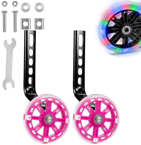 Stützräder, Hilfsräde Stützräder Sicherheitsstützräder, Ausbildung Flash Wheel für Anfänger, Stützräder 12 14 16 18 20 Zoll, 1 Paar, Rosa