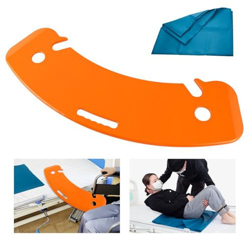 LOSCHEN Transfer Board, Patient Slide Assist Device for Transferring Patient from Wheelchair to Bed, Toilet, Tub, Car, Slide Board with Handle Notches, with Tubular Slide Sheet (Orange)